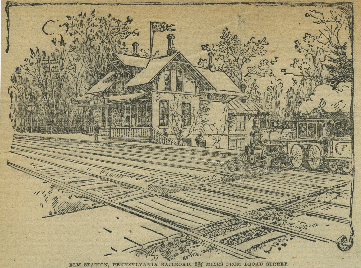 Elm Station, West Philadelphia, Pennsylvania Railroad, EUA (Litho) de School American