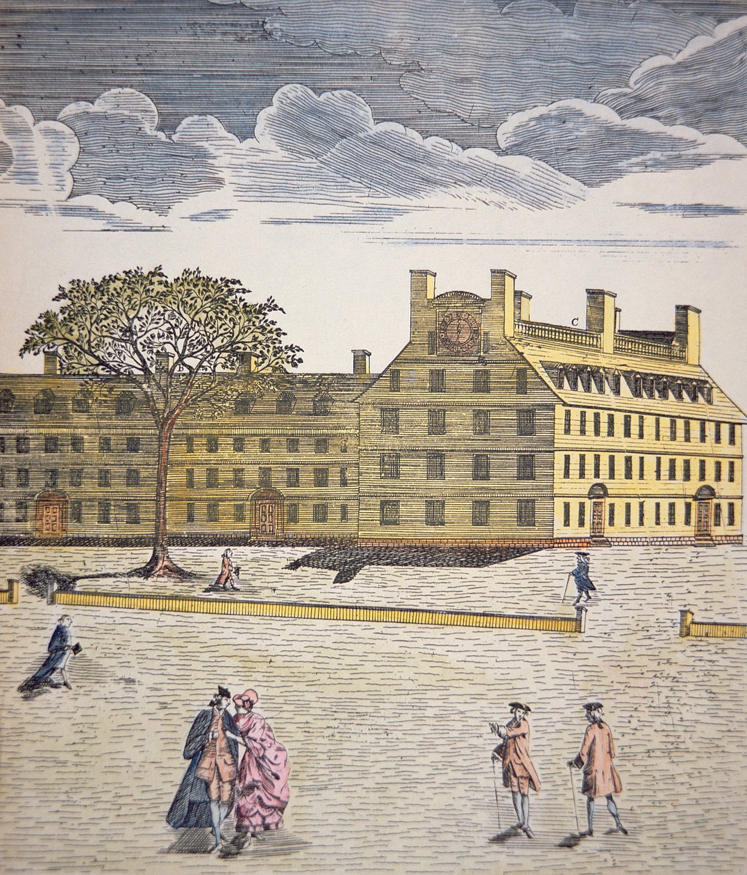 Harvard College, Cambridge, Massachusetts c.1740 (cor litho) de School American