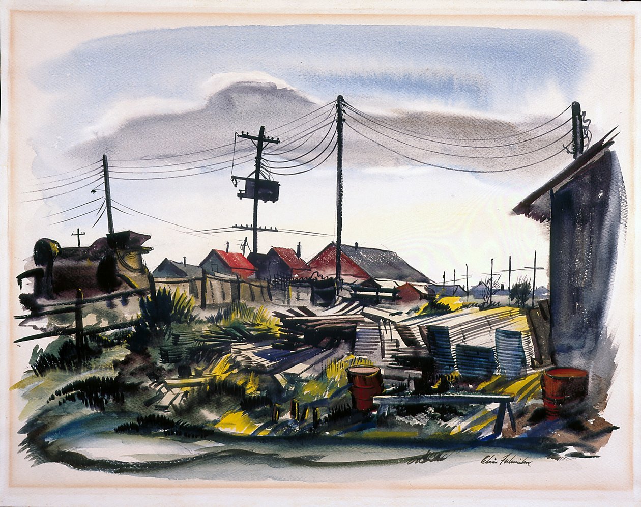 Lumber Camp (aguarela em papel não branco) de School American