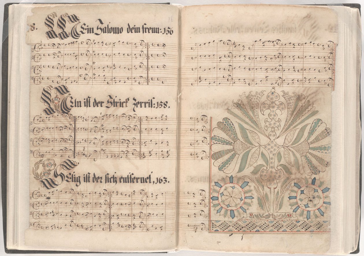 Páginas de um hinário (caneta e tinta e aguarela sobre papel) de School American