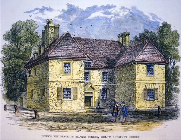 Residência de William Penn na Second Street, abaixo da Chestnut Street, Philadelphia (cor litho) de School American