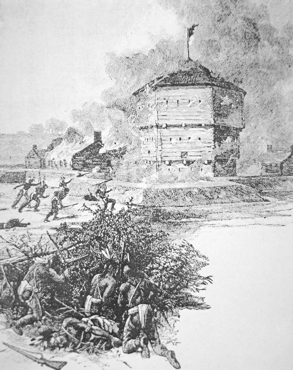 Cerco de Fort Detroit por Pontiac, chefe da tribo Ottawa na primavera de 1763 (litho) de School American