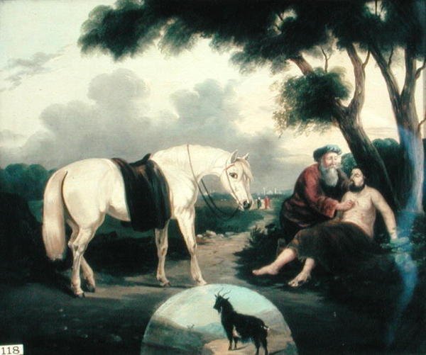O Bom Samaritano (óleo sobre tela) de School American