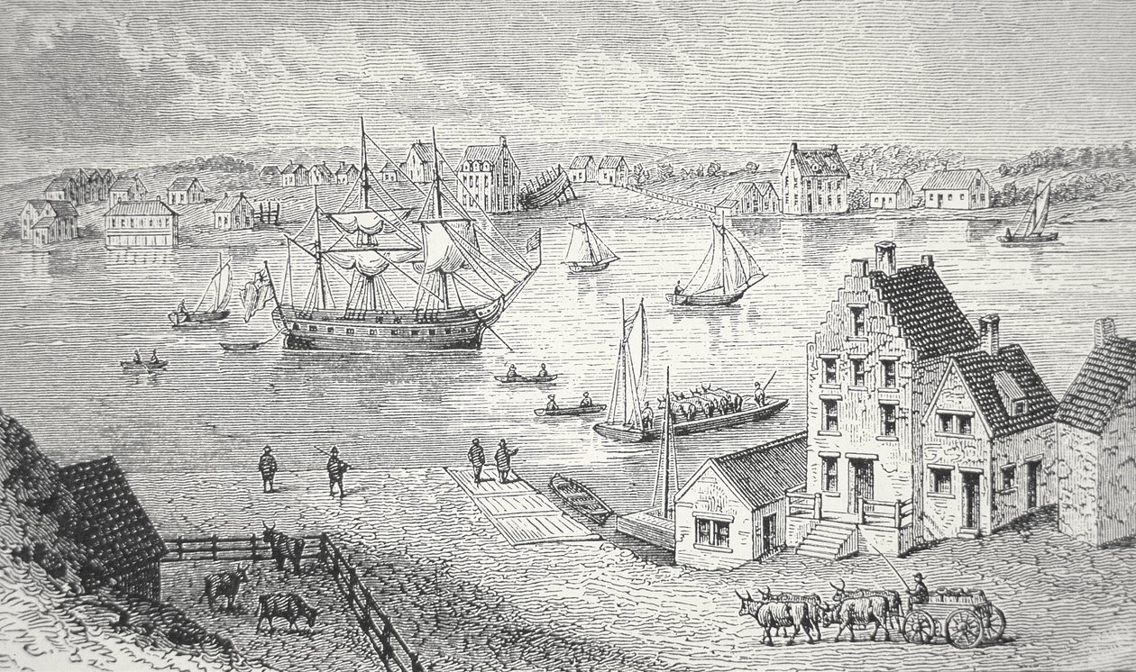 O ferry, Nova York, c.1750 (litho) de School American