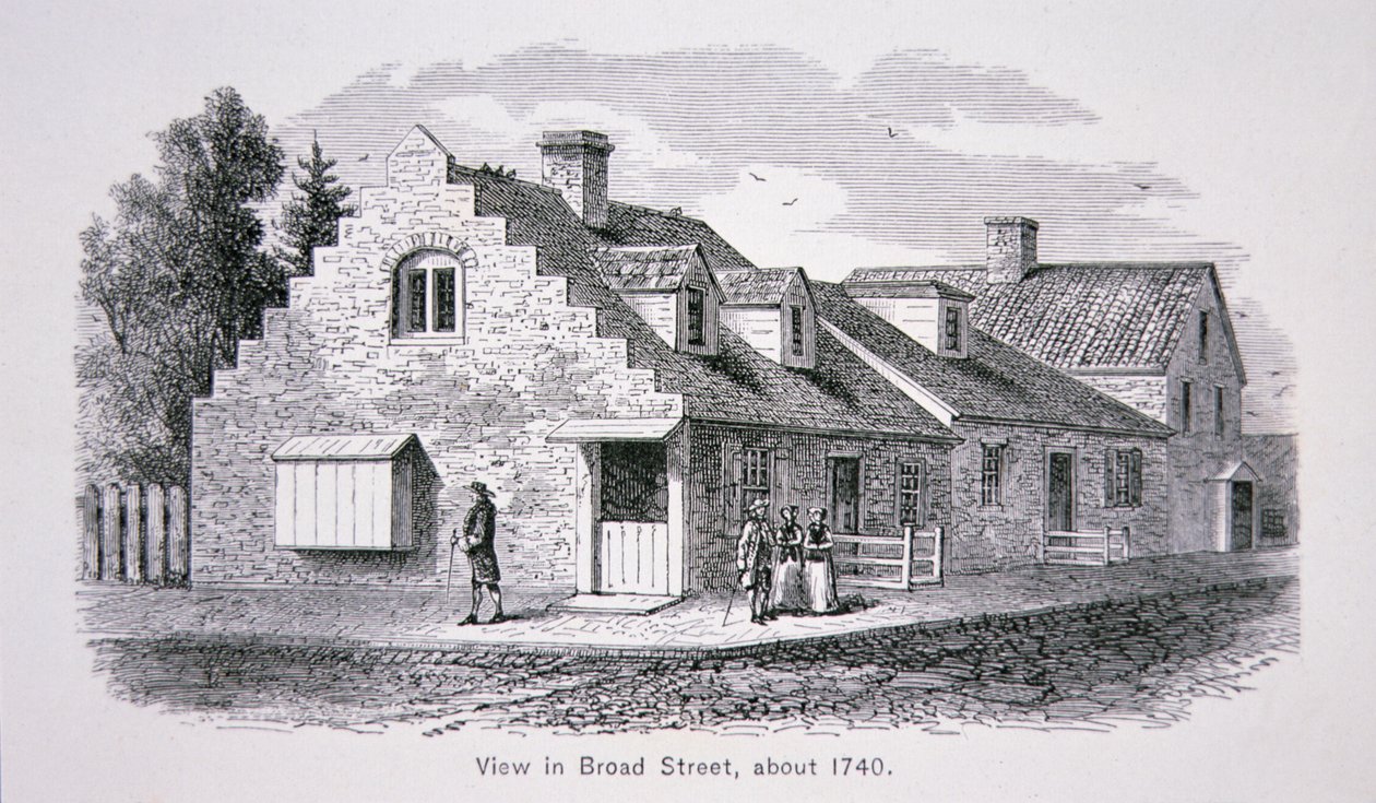 Vista da Broad Street, New York City c.1740 (litho) de School American