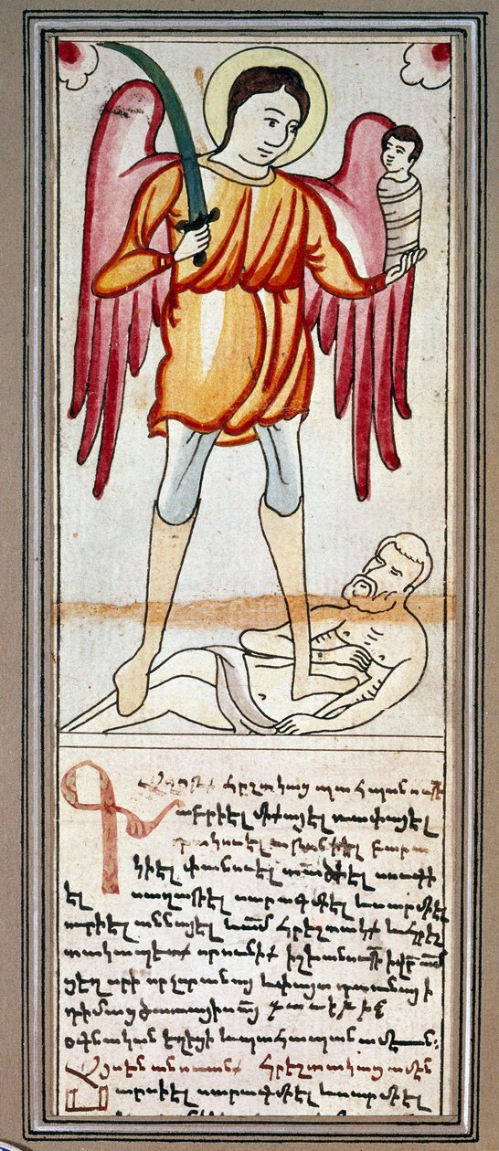 Representação de São Miguel. Miniatura de um manuscrito arménio. Paris do século XIX, Museu Arménio de School Armenian