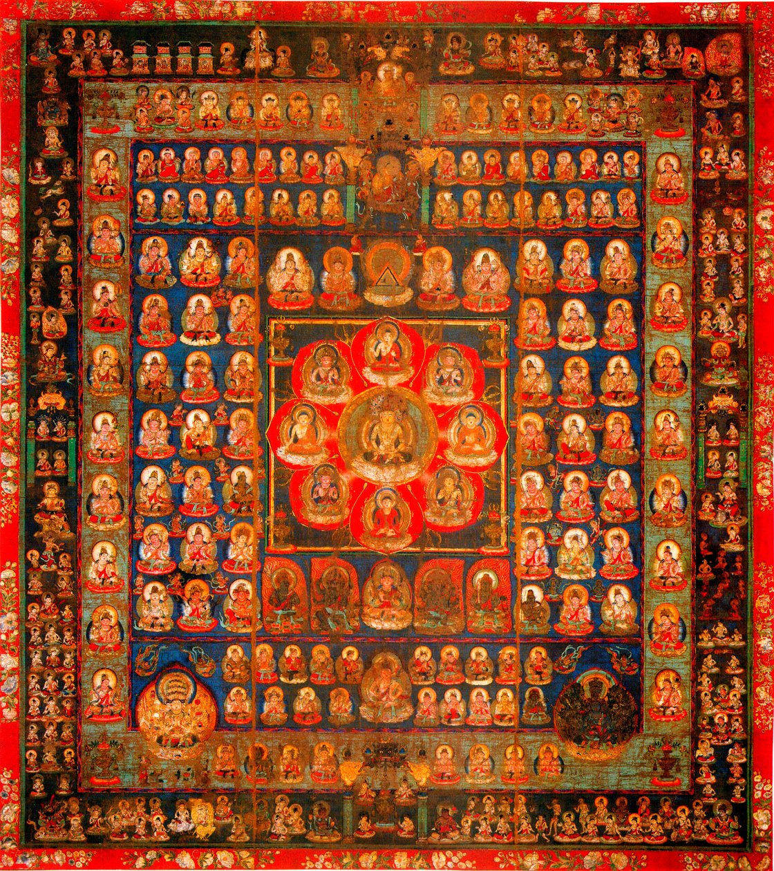 Budismo: mandala taizokai (Garbhadhatu) dito do Mundo da matriz - guache anônimo sobre seda, século VIII-IX Dim 187x164,3 cm To-Ji Kyoto, Japão de School Asian