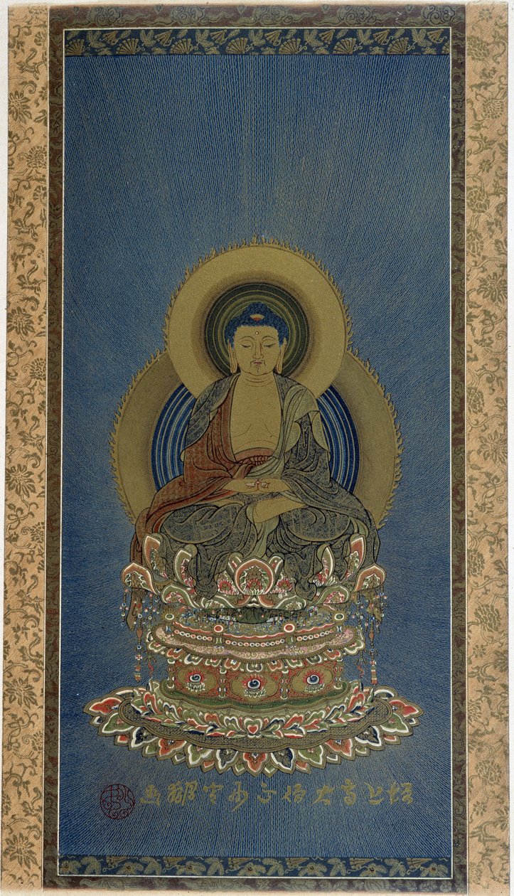 Pintura em seda - AMITABHA divinite Boudhist. de School Asian