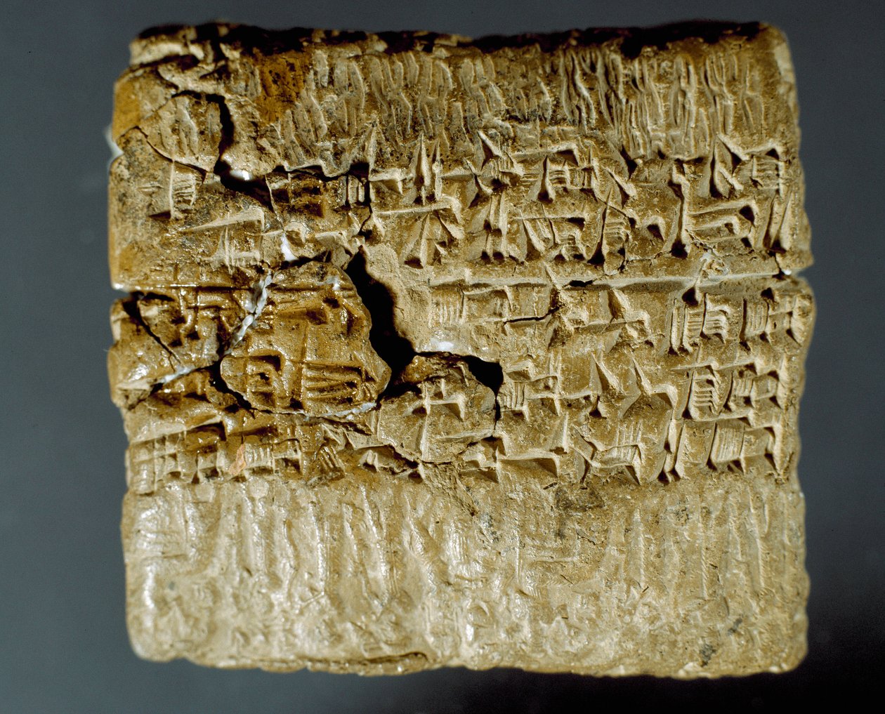 Civilização assíria: caixa gravada de caracteres cuneiformes relativa à produção de duas minas de prata. Istambul, Museu Arqueológico de School Assyrian