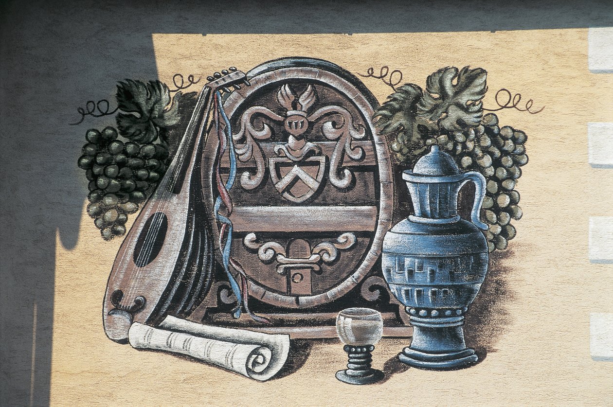 Grande plano de um afresco numa parede, Oberarnsdorf, Wachau, Baixa Áustria, Áustria de School Austrian
