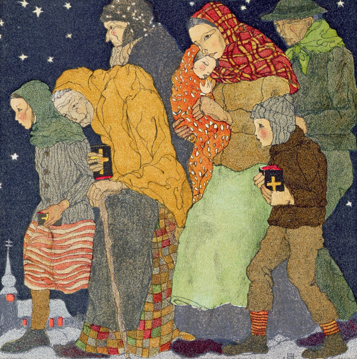Caminhando para a igreja, véspera de Natal, c.1910, de 