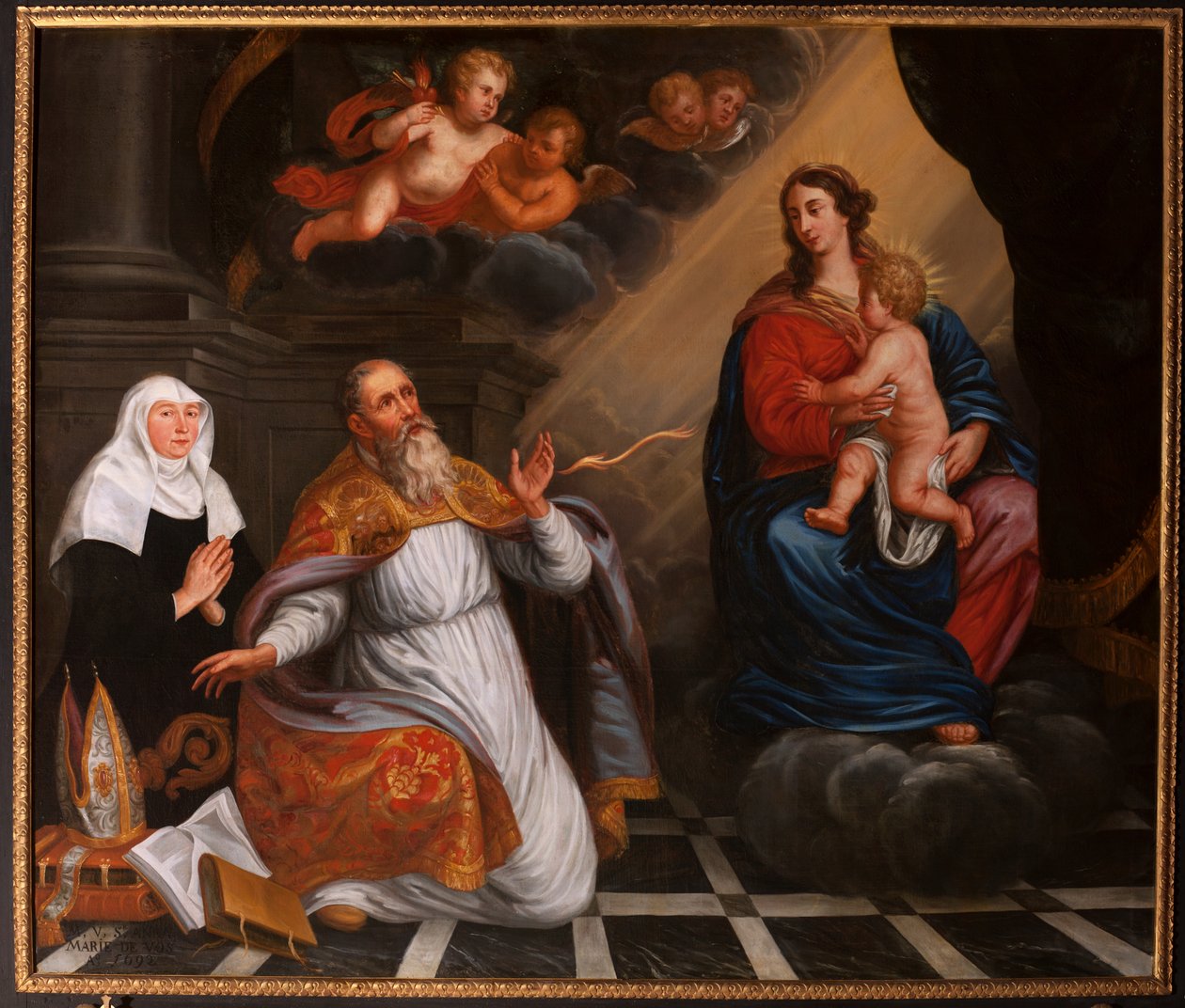 Santo Agostinho em adoração à Santa Maria. 1692 (pintura) de School Belgian