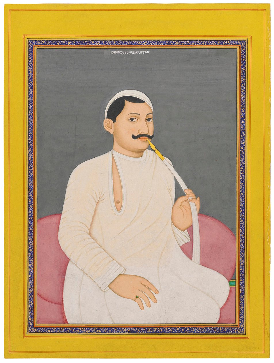Um retrato sentado de Ram Chandra Lahiri, Dewan de Cooch Bewar (1829 - 1842, c. 1840 (pigmentos opacos aumentados com ouro sobre papel) de School Bengali