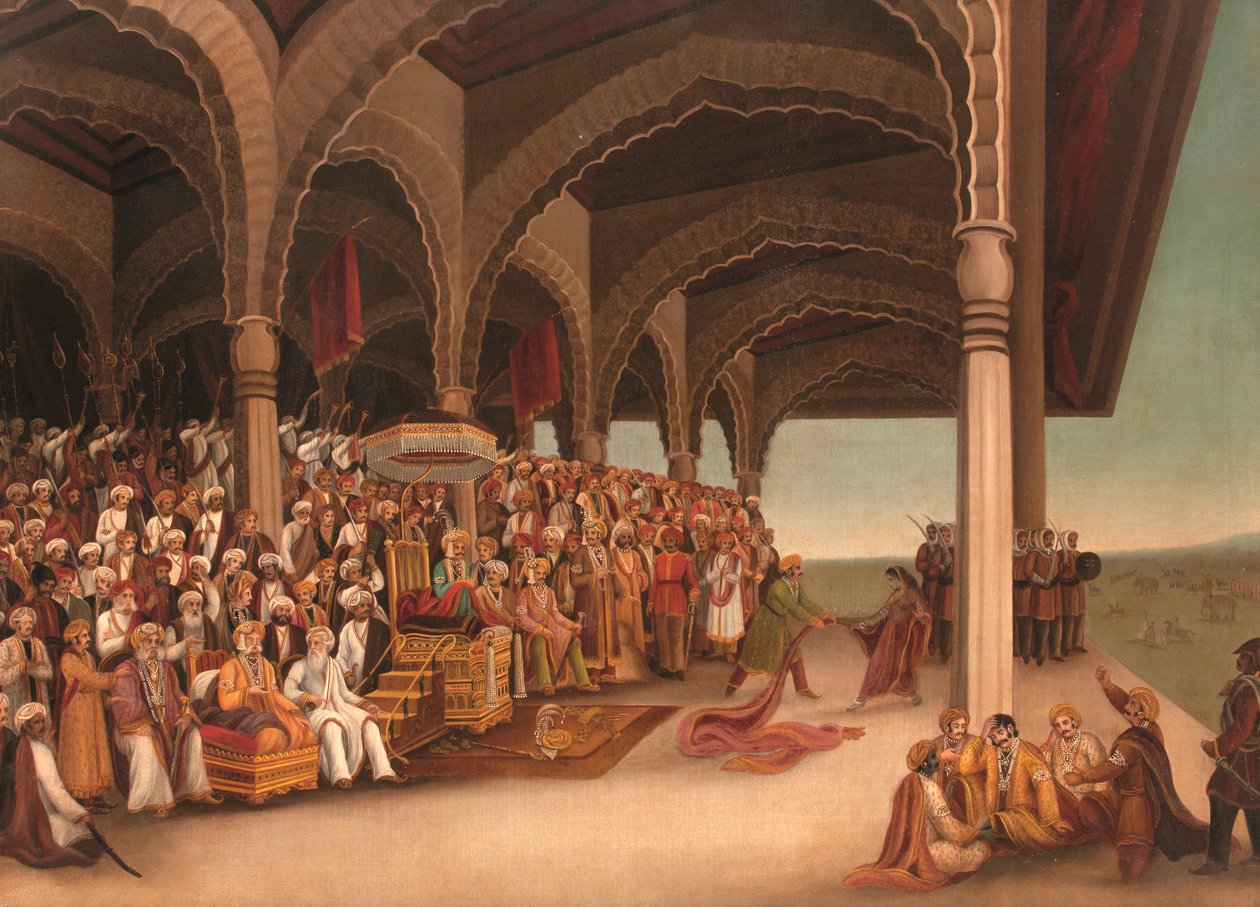 Sem título (The Disrobing of Draupadi), c. finais do século XIX (óleo sobre tela) de School Bengali