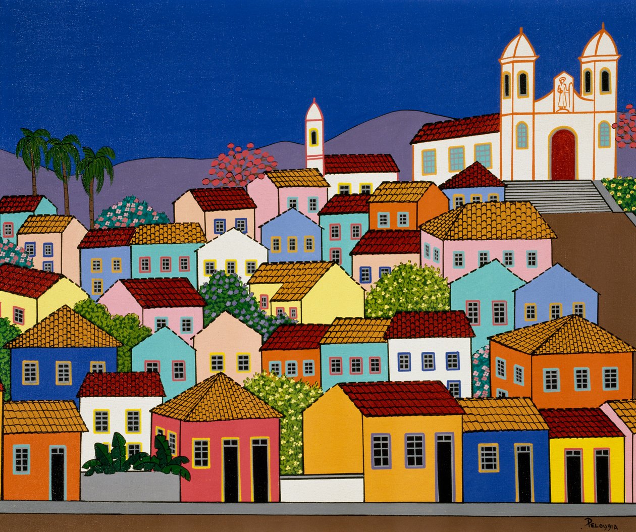 Cidade brasileira de Ouro Preto com a igreja de São Francisco da Paola na colina do Piedale de School Brazilian