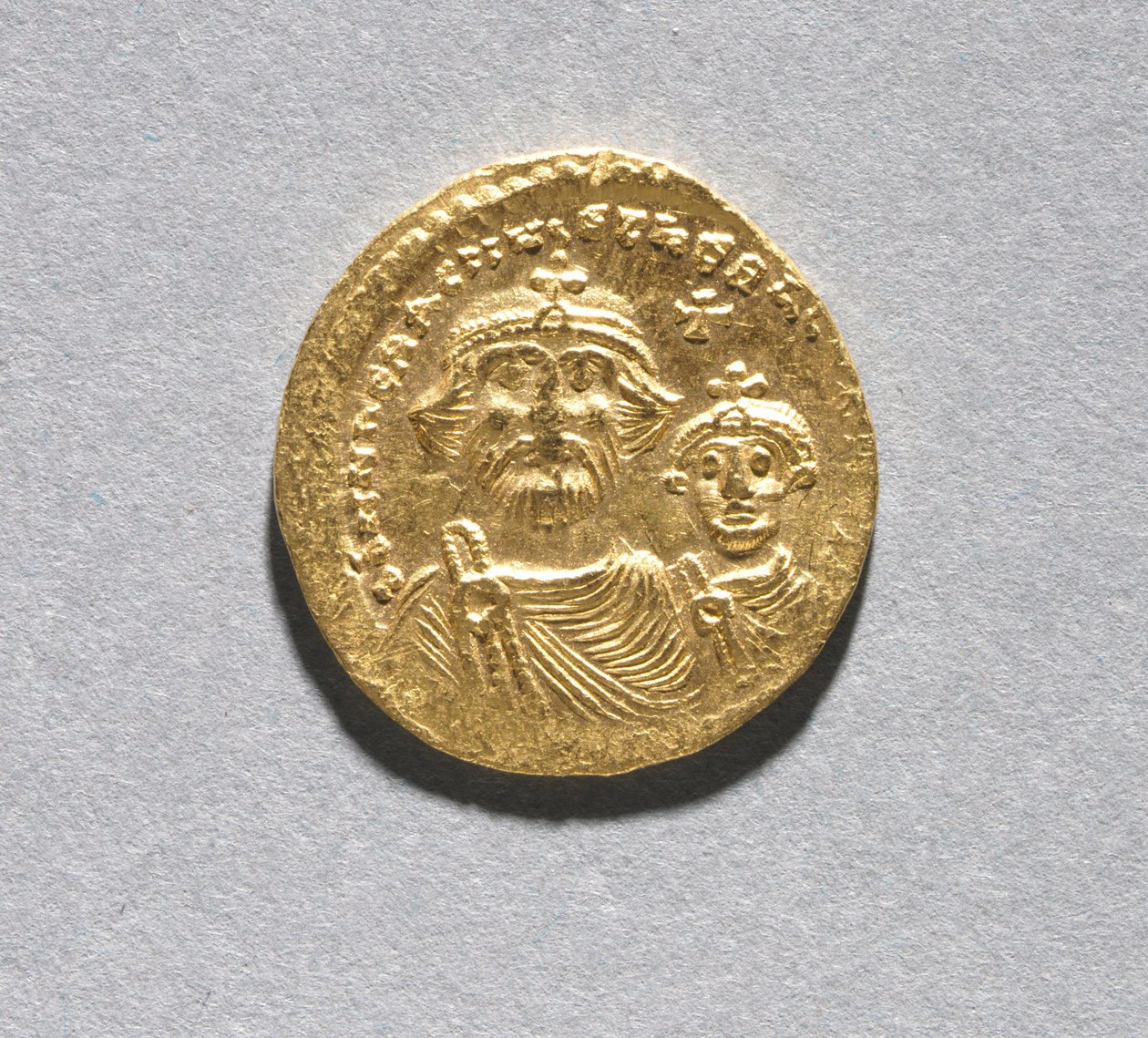 Solidus com Heraclius e seu Filho Heraclius Constantino (anverso), c.616-625 (ouro) (ver CVL 499741 para verso) de School Byzantine