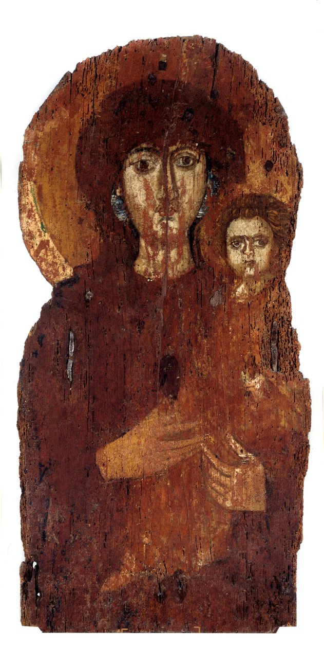 Virgem Hodighitria, ícone (pintura em madeira, século VII) de School Byzantine