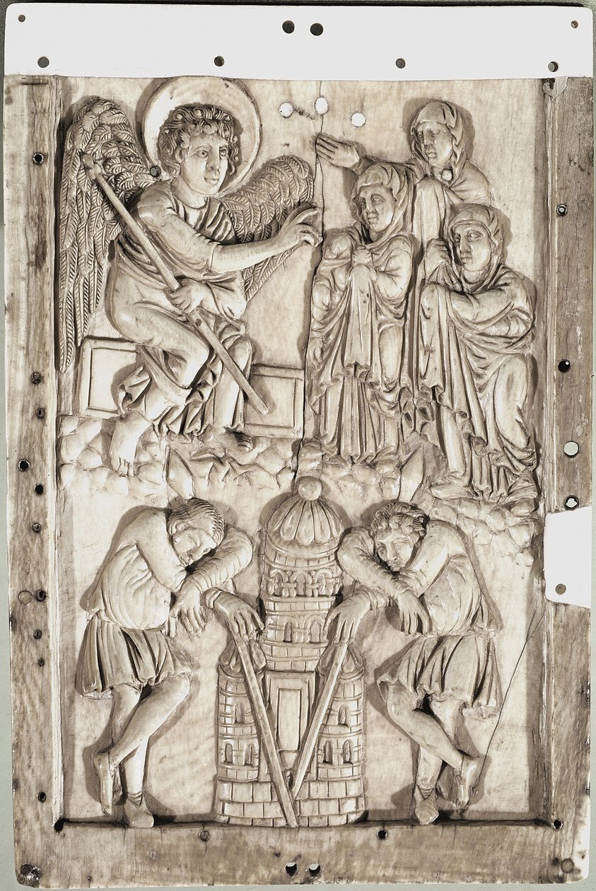Arte carolíngia: mulheres santas no sepulcro - (Mulheres santas no sepulcro) Marfim relevo de School Carolingian
