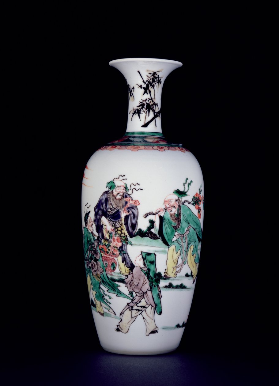 Um vaso de porcelana chinesa decorado em esmaltes de vérte familiar (porcelana) de School Chinese