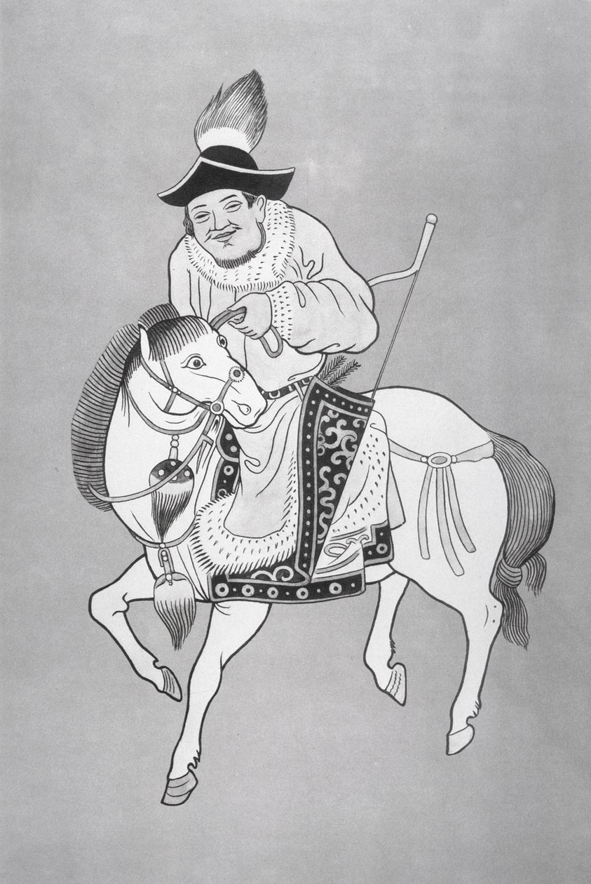 Um arqueiro mongol, depois de um desenho chinês (litho) de School Chinese