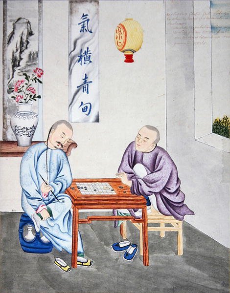 Um jogo de estratégia na China, finais do século XVIII (aguarela sobre papel) de School Chinese