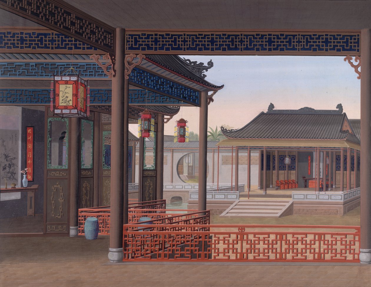 Adicionar. Ou. 2189 Desenho do interior da casa de um oficial chinês de School Chinese