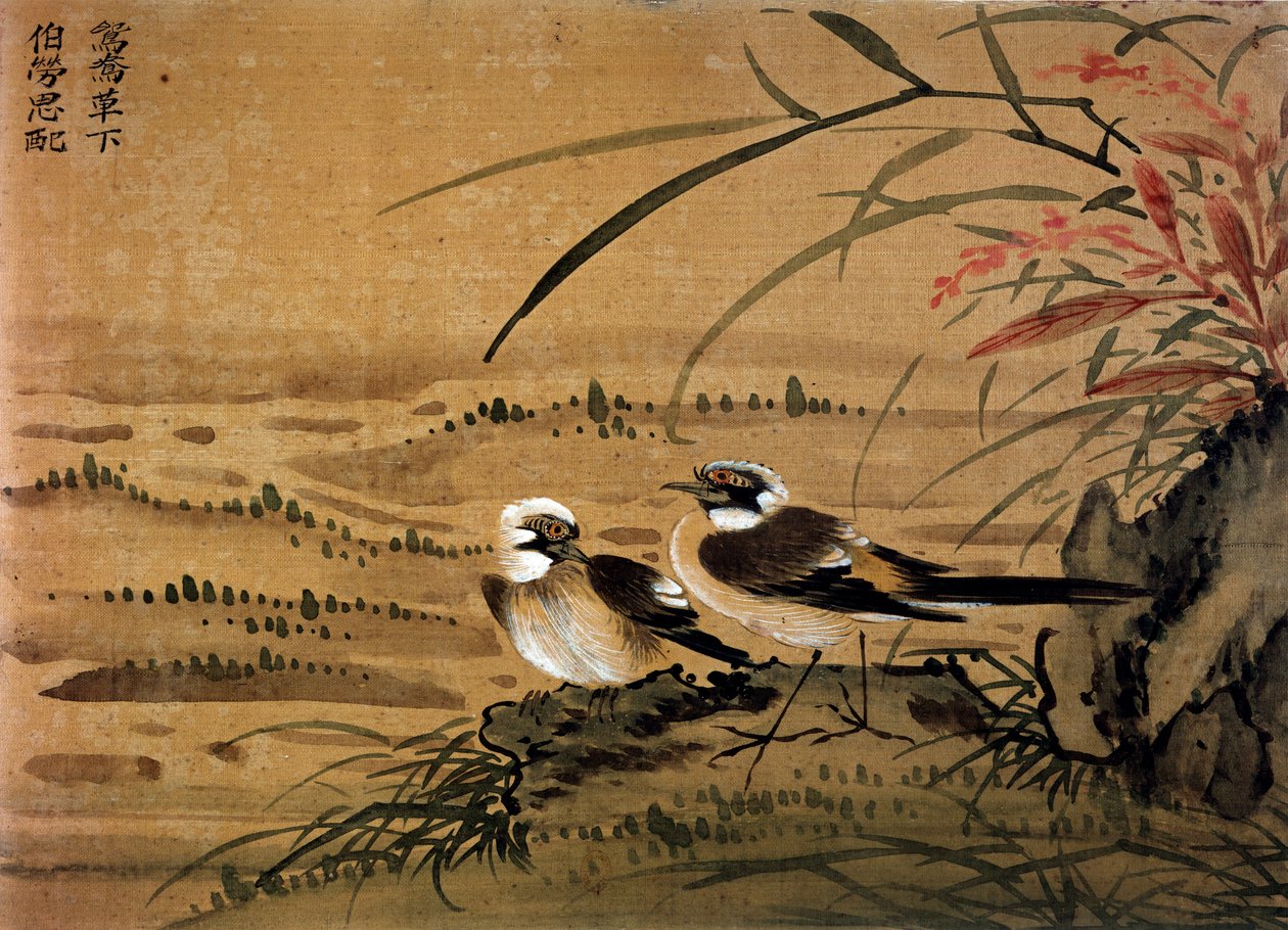Arte China: Pássaros. Pintura em seda de Li youen kien do século XVI. Paris, BN de School Chinese