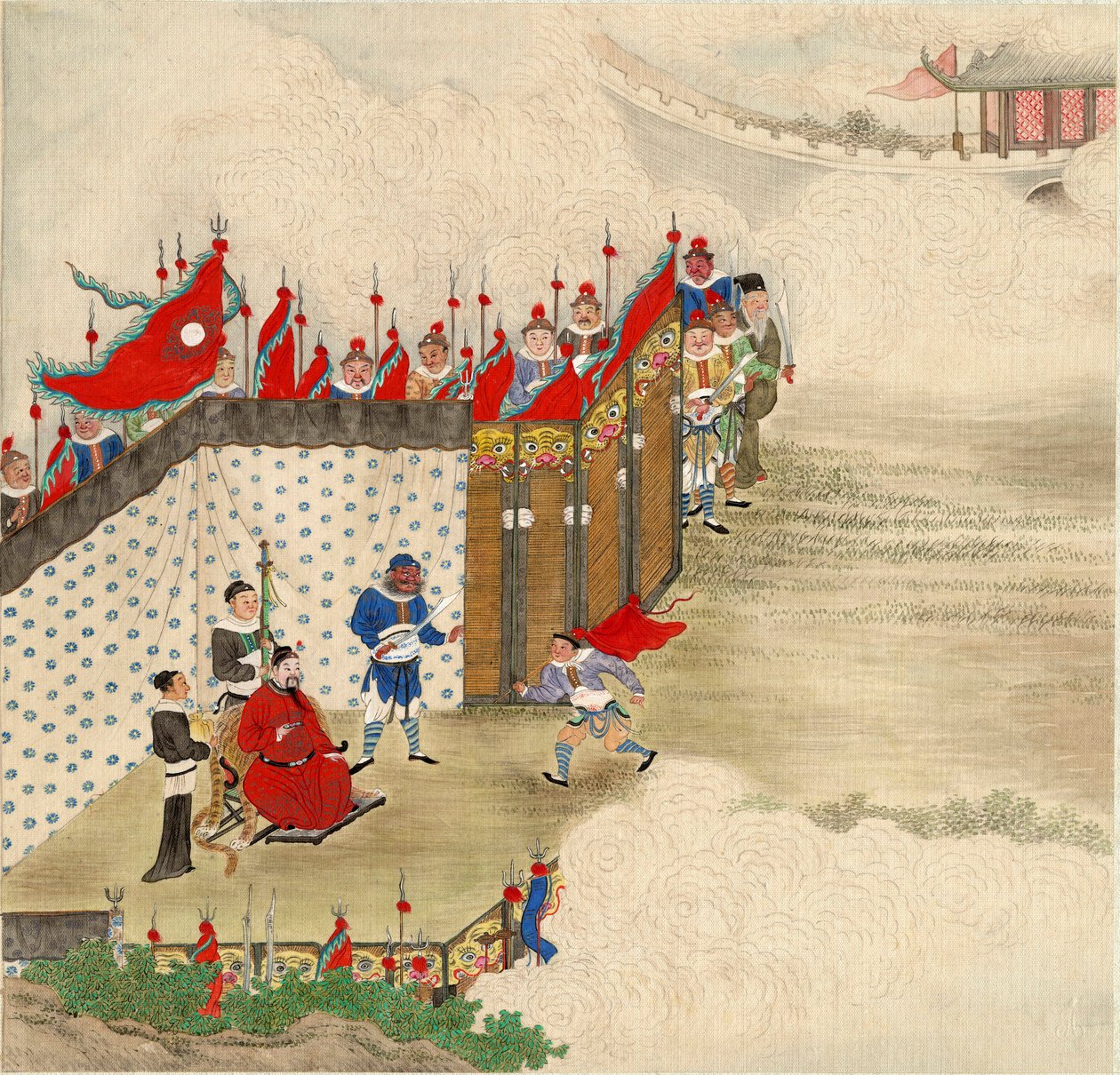 Arte chinesa: um príncipe chinês a receber um mensageiro Detrempe em seda da escola chinesa por volta de 1820 Dim 24,6x23,7 cm Colecção privada de School Chinese