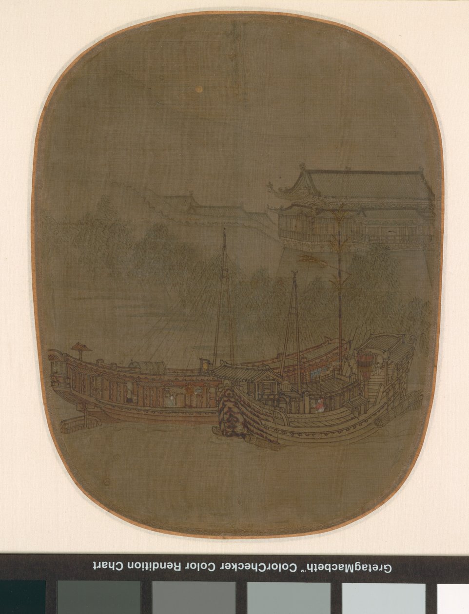 Barcos na âncora, Dinastia Song do Sul, c.1150-1200 (tinta e cor em seda) de School Chinese