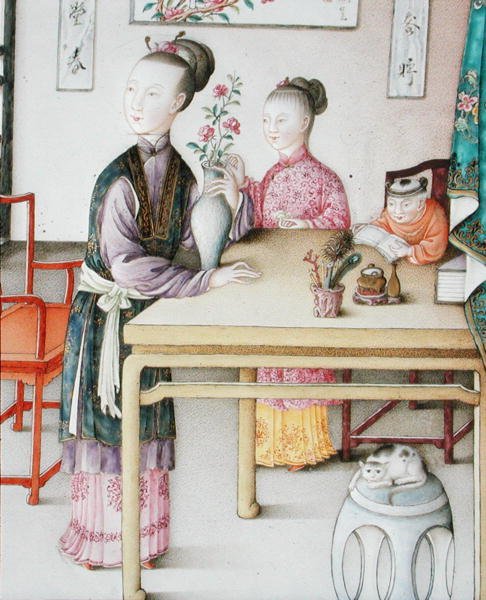 Detalhe do painel imperial de Cantão, período Qianlong de School Chinese