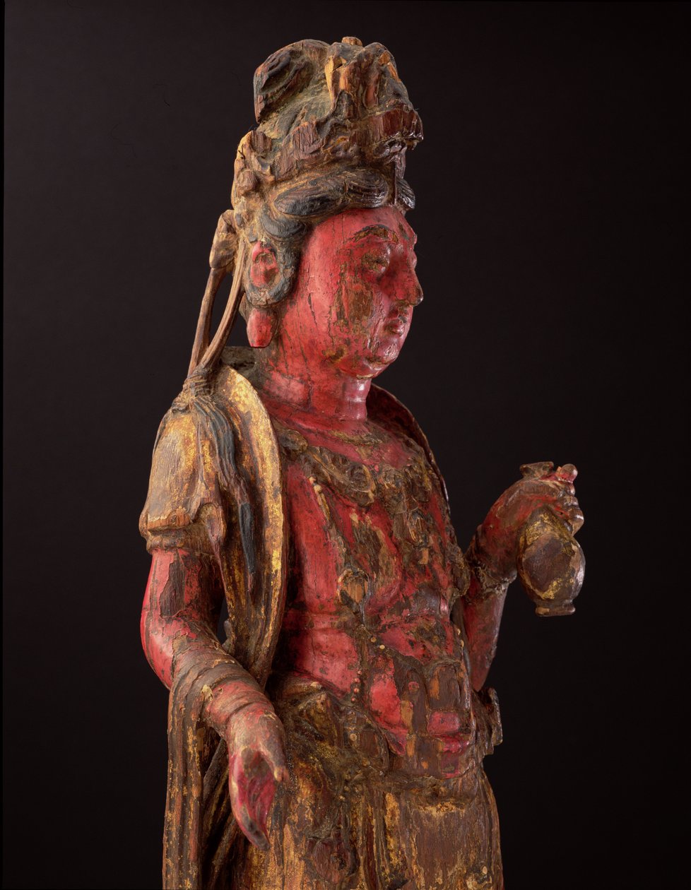 Detalhe de Guanyin, dinastia Song (madeira policromada) (ver 208010) de School Chinese