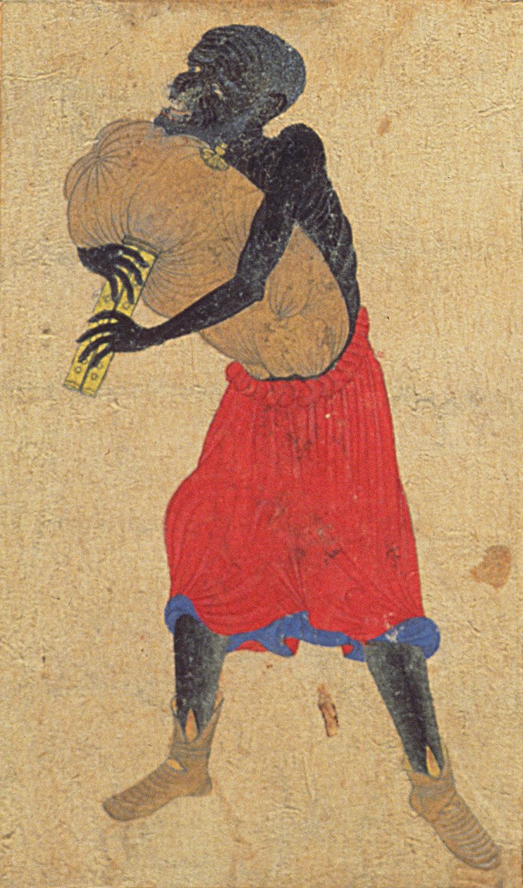 Pormenor de um homem de "Transporte de cerâmica" (seda pintada) de School Chinese