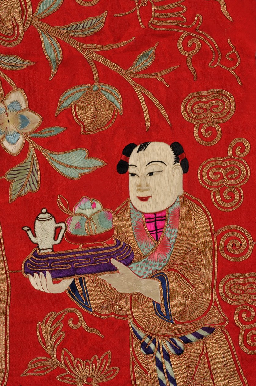 Bordado representando um menino trazendo chá (têxtil) (detalhe de 389561) de School Chinese