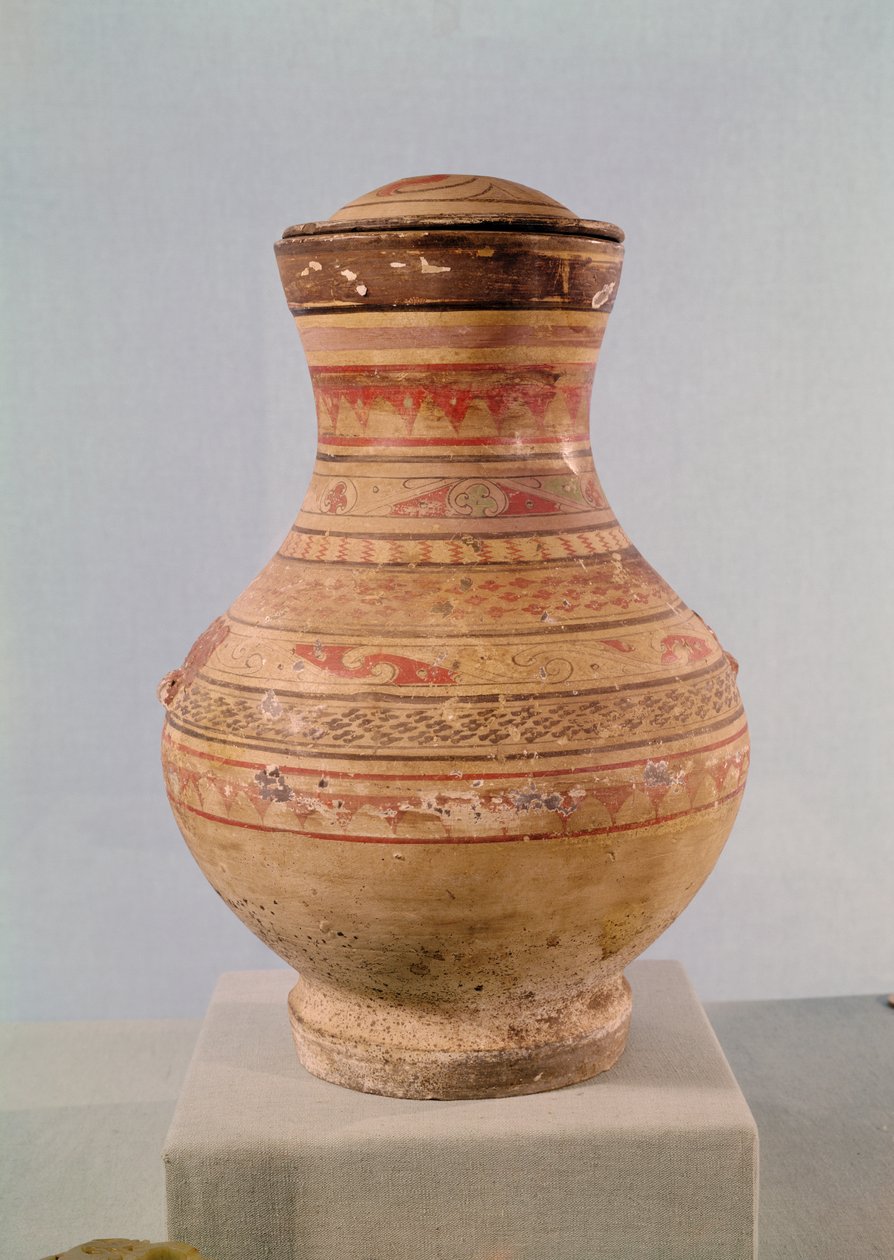Vaso "Hu" com tampa, de Luoyang, Henan, dinastia Han ocidental, século II-1 a.C. (cerâmica) de School Chinese