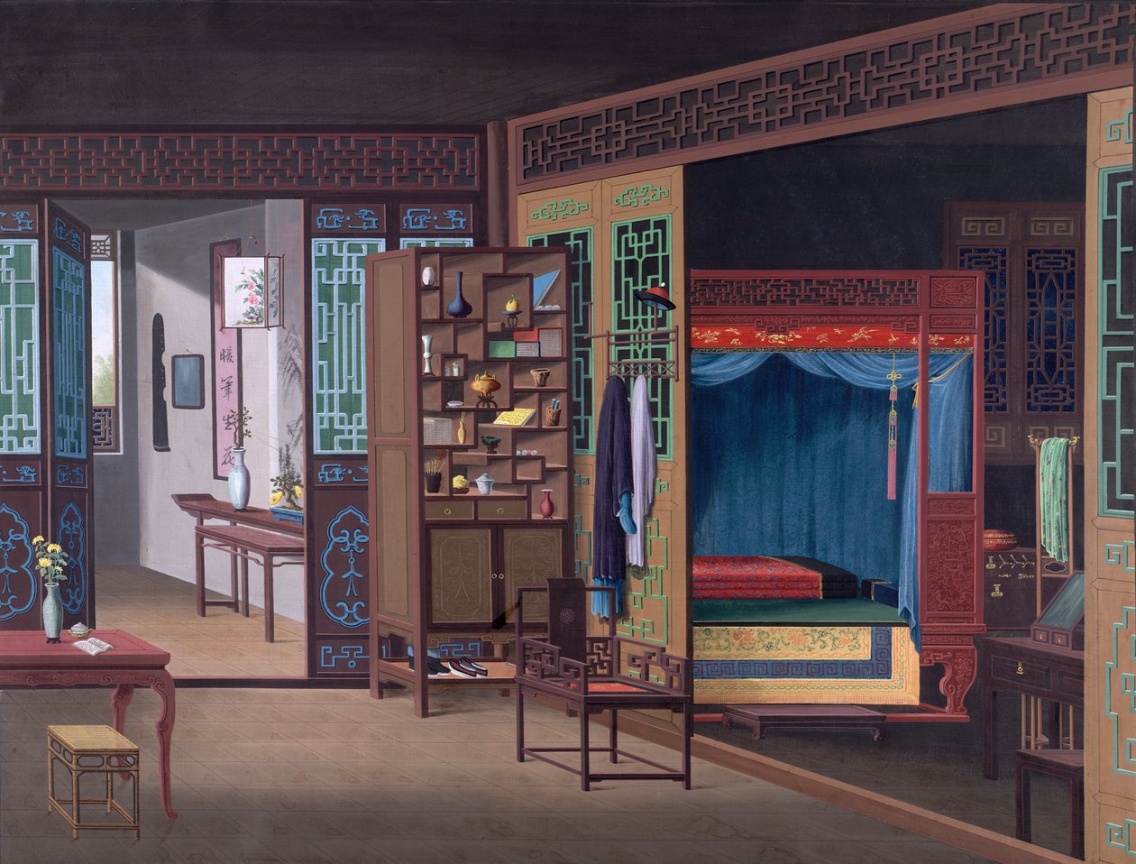 Interior de uma casa chinesa em Cantão de School Chinese