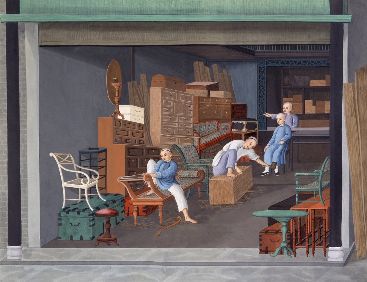 Construção de armários europeus, c.1825 (guache sobre papel) de School Chinese