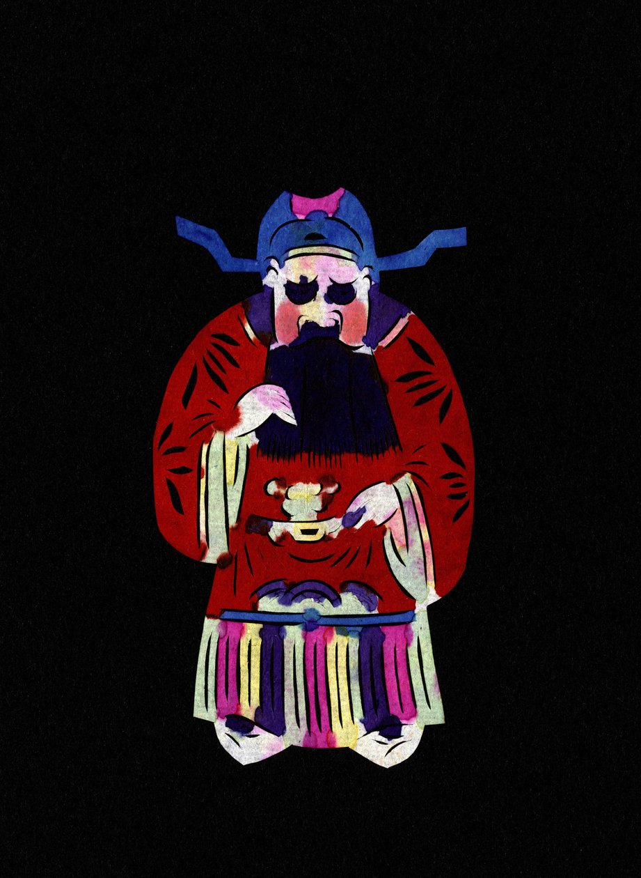 Personagem masculino do império. Corte de papel pintado ou "Jian Zhi", arte popular chinesa, Pekin. de School Chinese