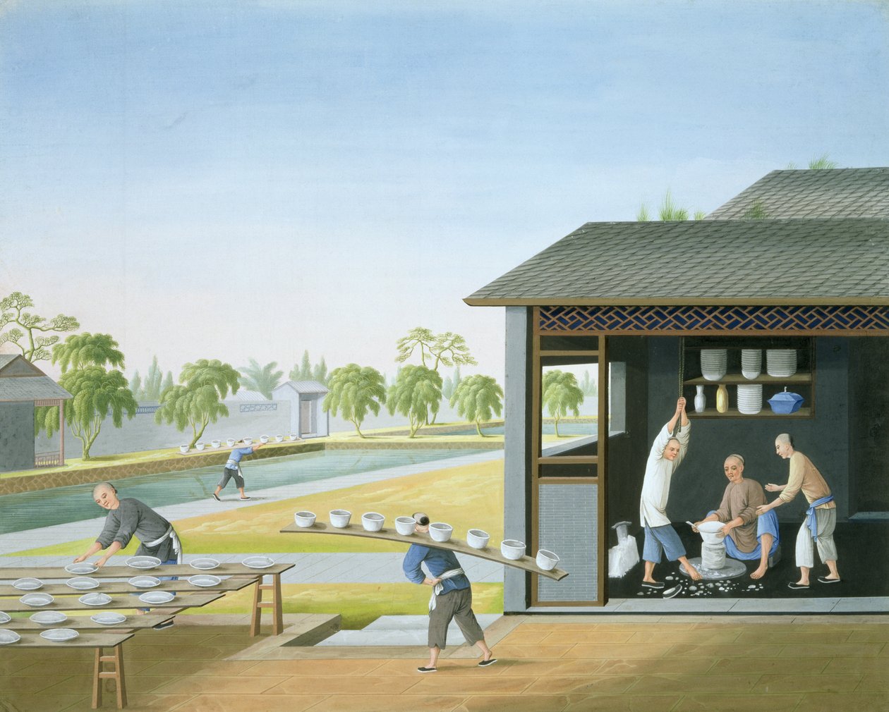 Fabrico de Porcelana, China, c.1820 (guache sobre papel) de School Chinese