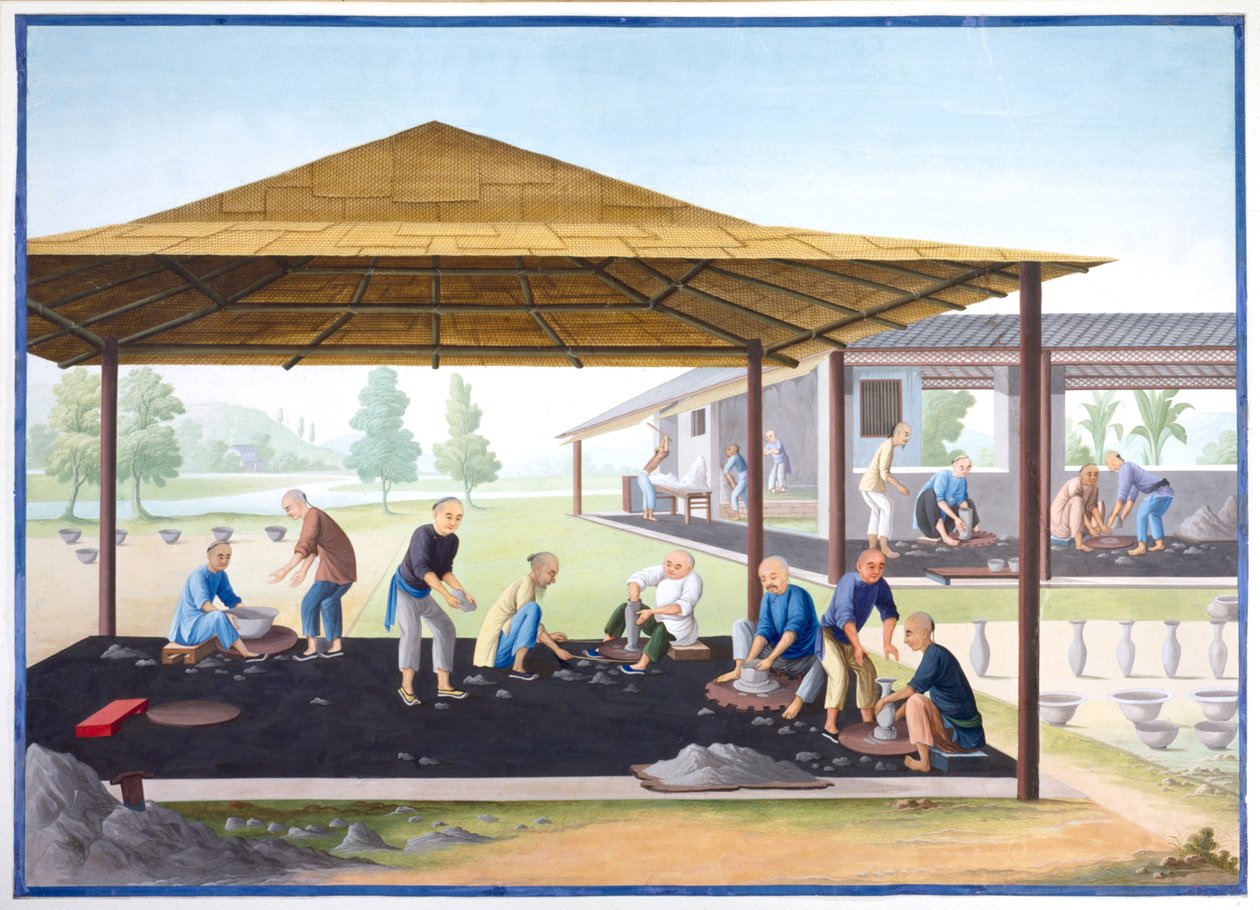 Modelação de vasos e taças, c.1825 (guache sobre papel) de School Chinese