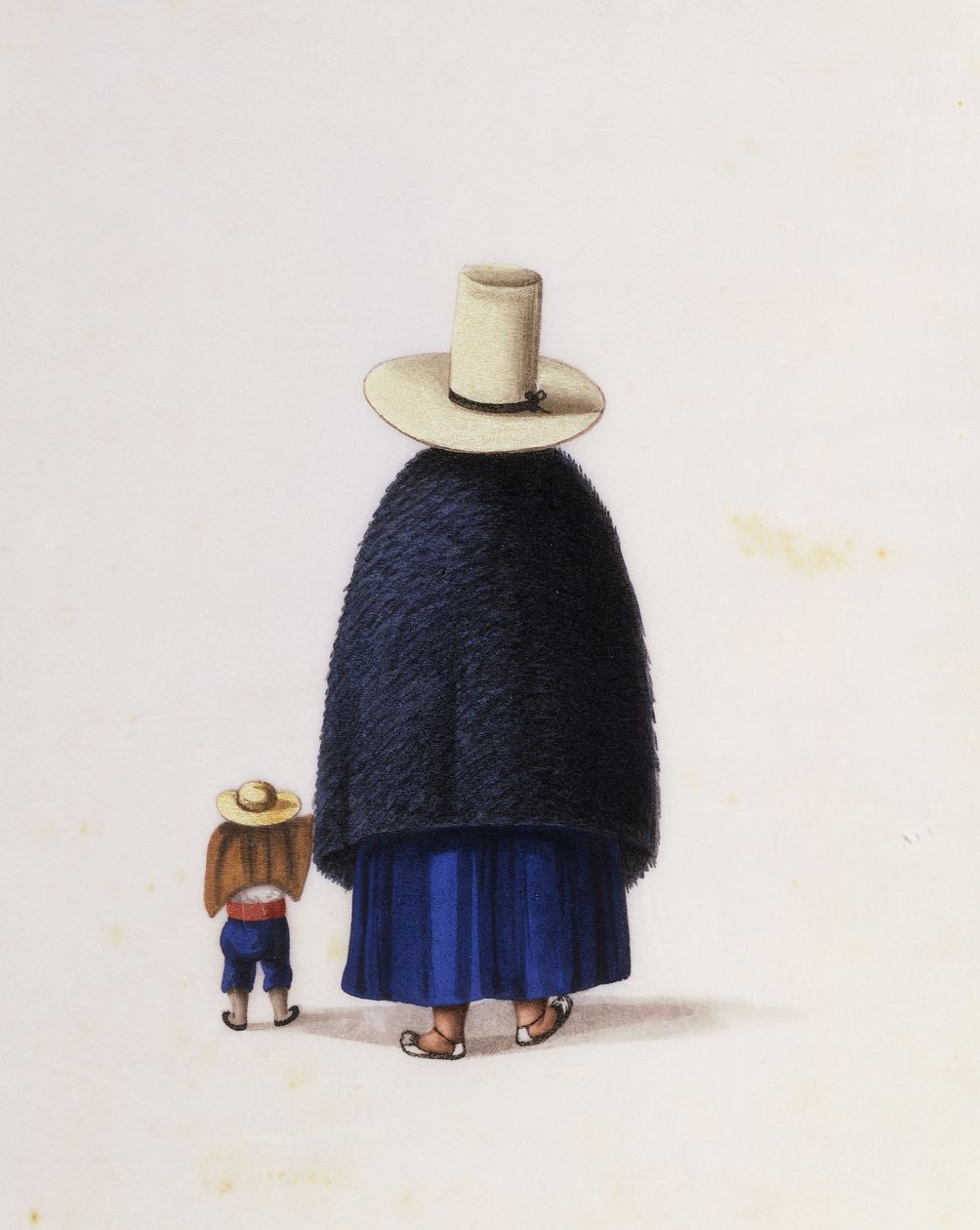 Mãe e filho, c.1860 (aquarela sobre papel de arroz) de School Chinese