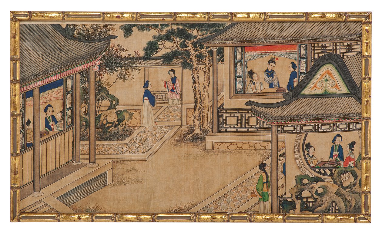 Uma das vinte e quatro cenas de Dream of the Red Chamber de School Chinese