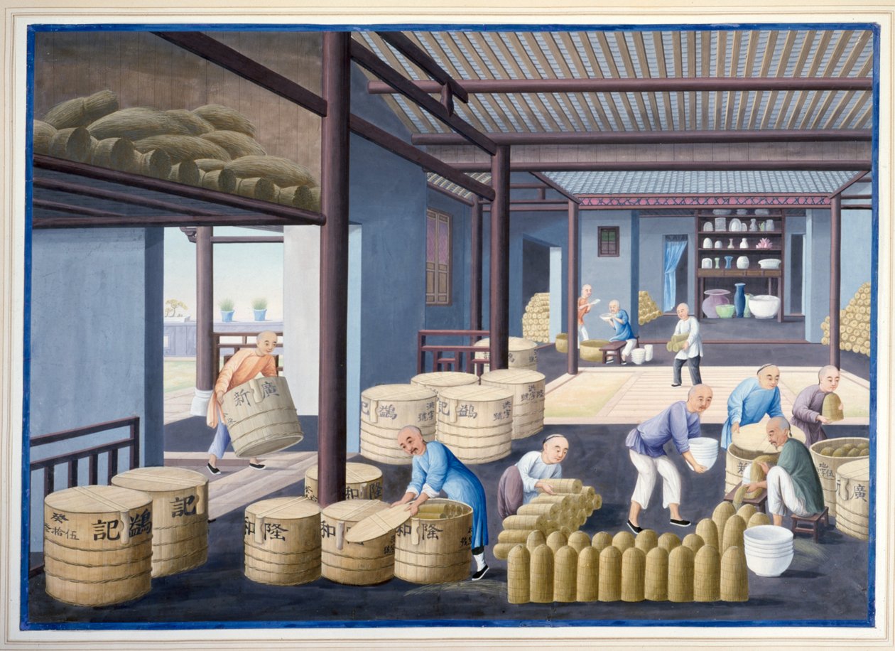 Embalagem da porcelana, c.1825 (guache sobre papel) de School Chinese