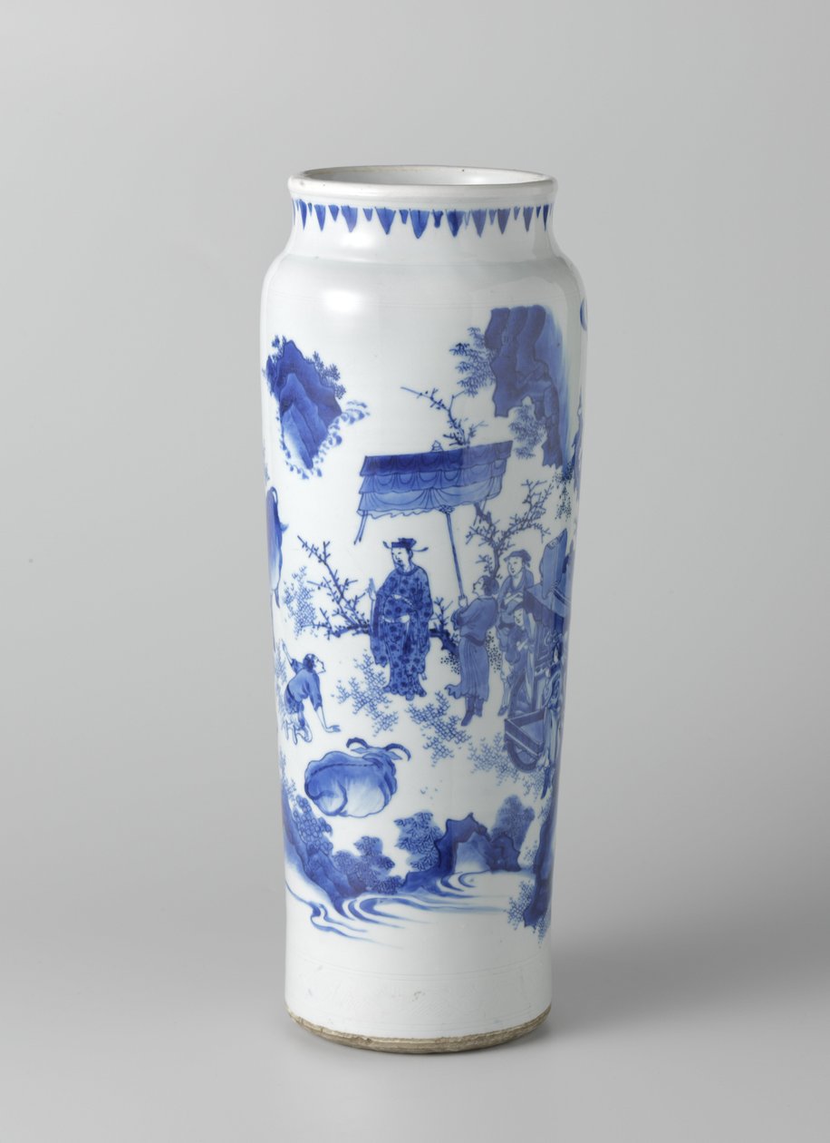 Rolwagen com figuras em uma paisagem contínua, c. 1635-50 (porcelana pintada) de School Chinese