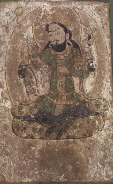 Roustem, o Deus da Seda, Turquestão Chinês, séculos VI-VII a.C. (pintura em painel de madeira) de School Chinese