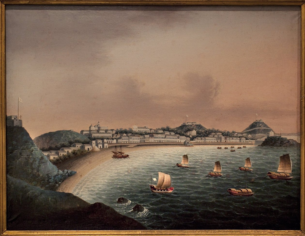 Regras estritas em Macau (China). Pintura por um artista chinês, óleo sobre tela, início do século XVIII. Museu da Marinha, Roterdão (Holanda). de School Chinese
