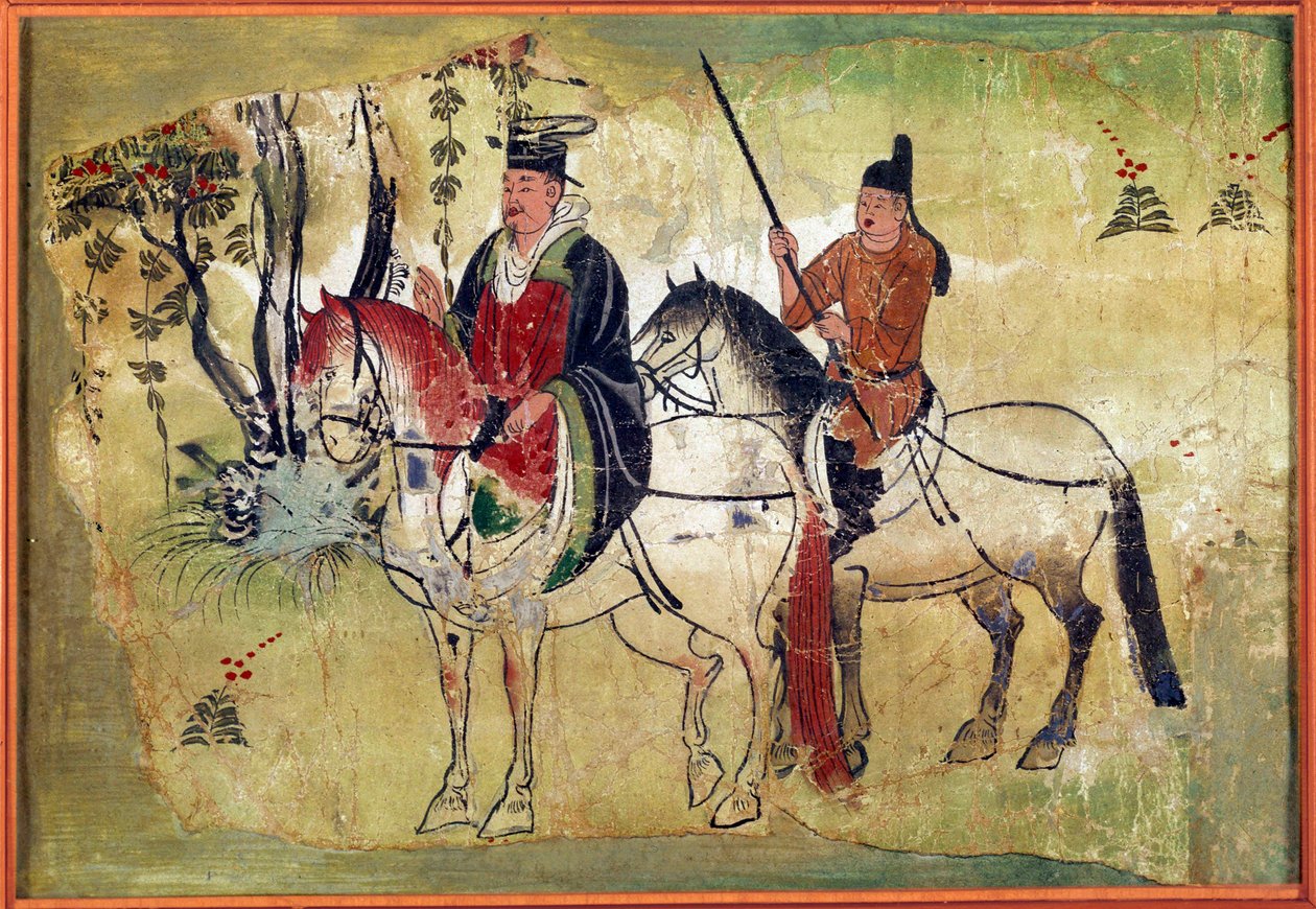Os Cavalos Celestiais de Ferghana Manuscrito Tibetano por Touen Houang de School Chinese