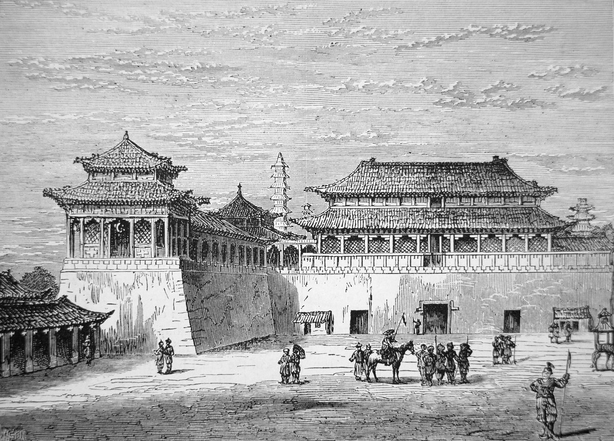 O Palácio do Imperador da China, a Cidade Proibida, Pekin no século XIX (litho) de School Chinese