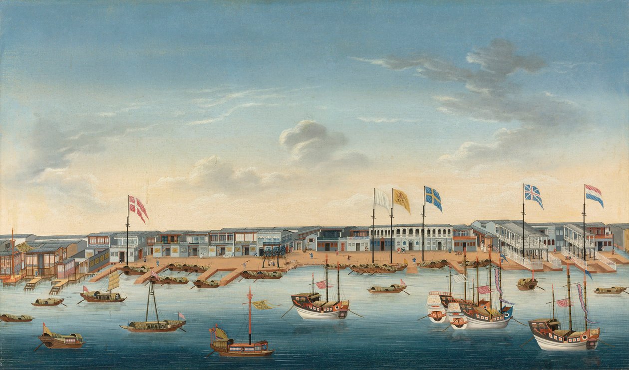 The Hongs at Canton, c.1780 (óleo sobre tela) de School Chinese
