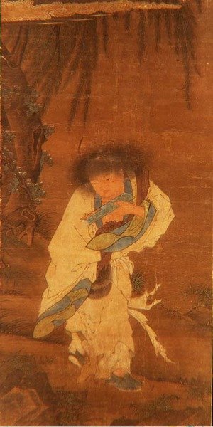 O Han Shan Imortal (tinta e cor sobre seda) de School Chinese