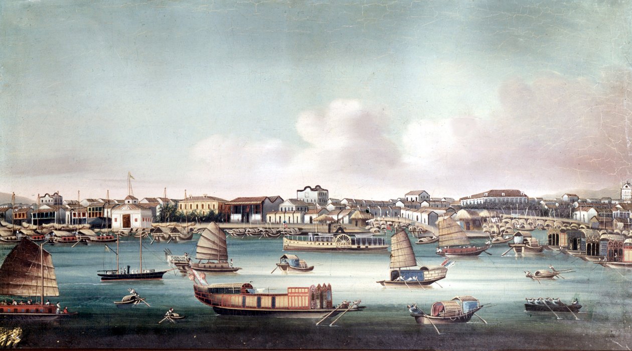 O porto de Cantão (China) por volta de meados do século XIX. Pintura chinesa anónima. de School Chinese